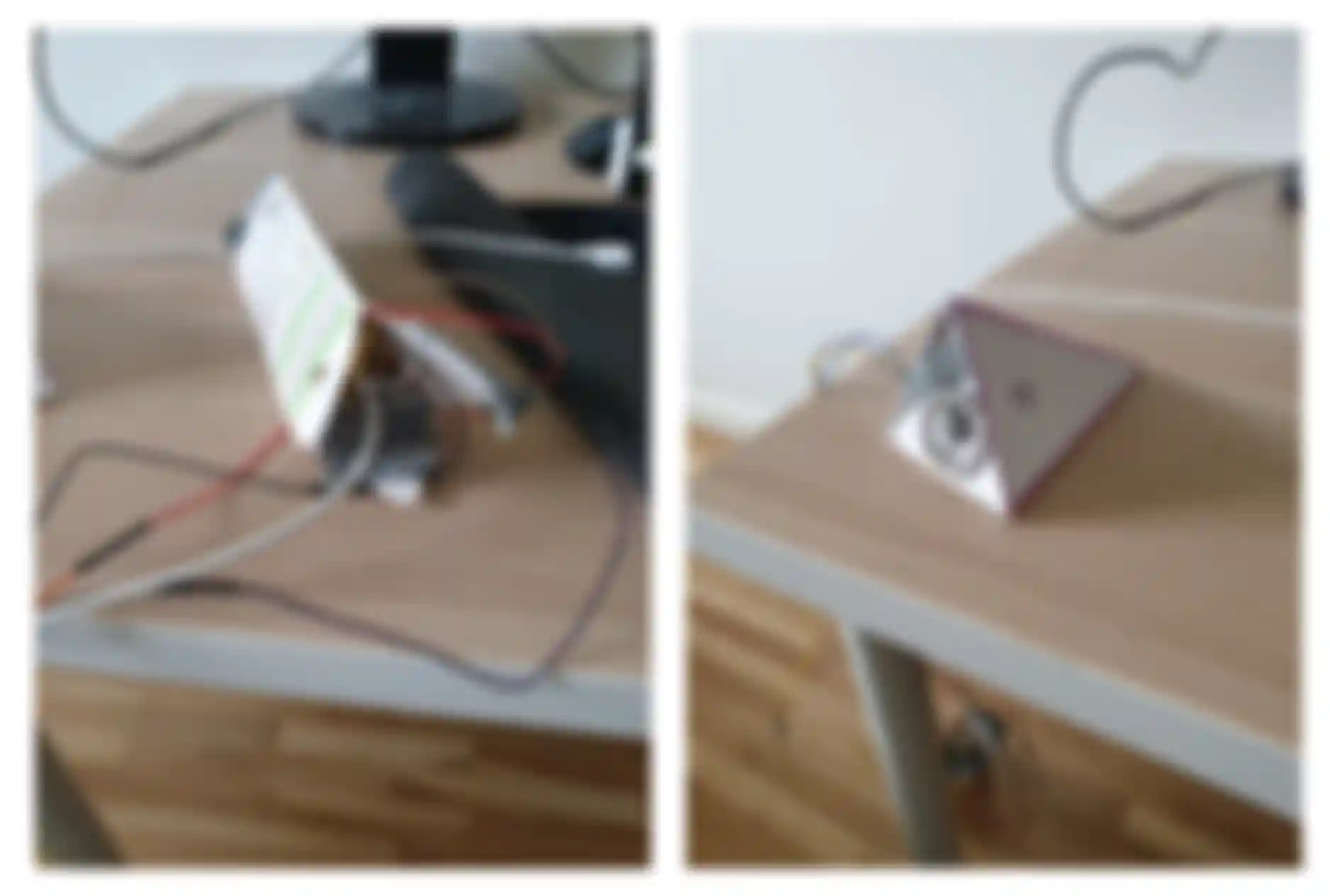 Zwei Prototypen für den Balance Flip aus Pappe mit einem Arduino im Inneren.